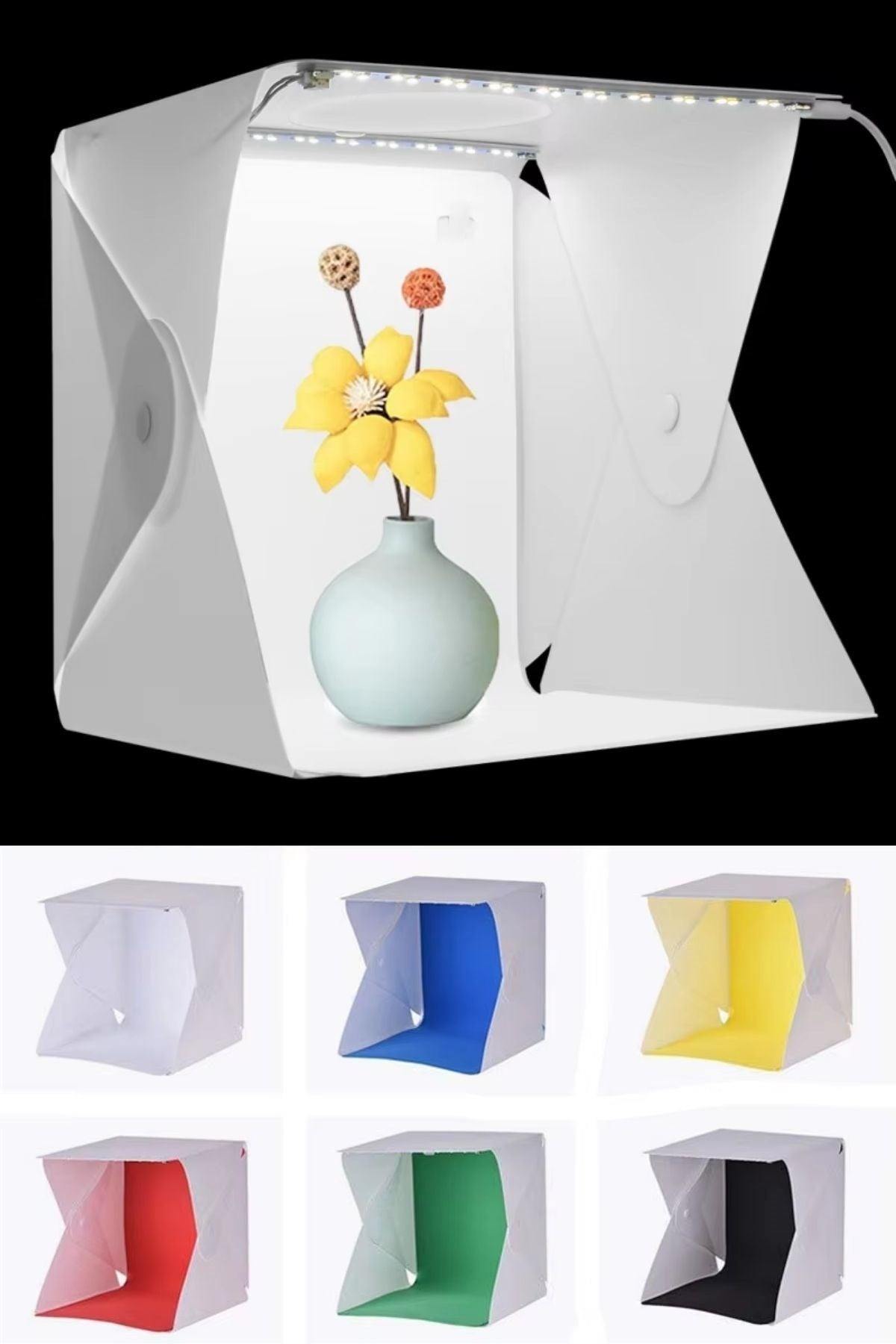GENEL® Katlanır Işıklı Fotoğraf Stüdyosu 40x40 cm 6 Renk Fonlu Ürün Çekimi İçin Uygun Fotoğraf Çekim Kutusu