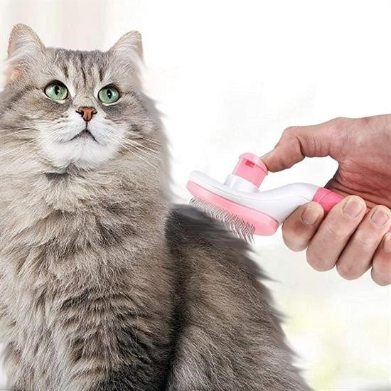 BUFFER® Kedi Köpek Tüy Toplayıcı Kendini Temizleyebilen Ergonomik Saplı Evcil Hayvan Tarağı Pembe - UcuzaGeliyor