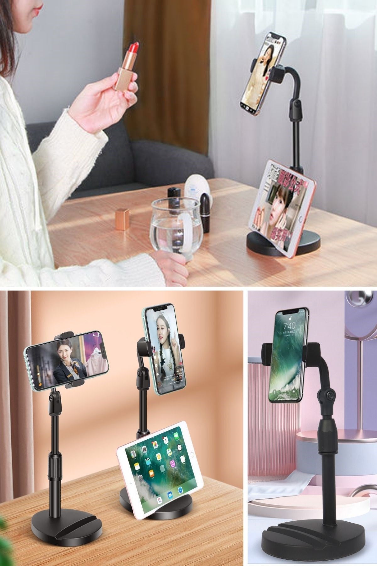 BUFFER® Masa Üstü Tablet ve Telefon Tutucu Plastik Aparat Siyah Telefon Standı