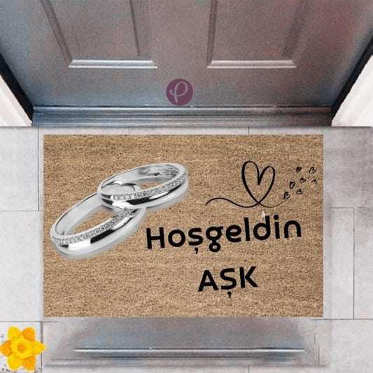 Kapı Önü Paspası Dekoratif Dijital Baskı Hoşgeldin Aşk P-2439 - UcuzaGeliyor