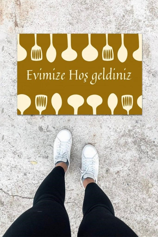 Dijital Baskı Kahverengi Kaşık Desen Kapı Önü Paspası K-1041 - UcuzaGeliyor