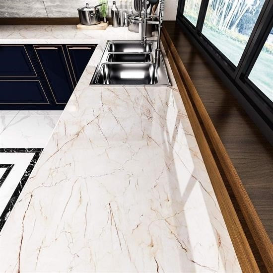 BUFFER® Mermer Desenli Masa Tezgah Mutfak Su Geçirmez Yapışkanlı Folyo Sticker Bej 5x0,6m - UcuzaGeliyor