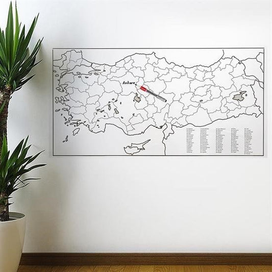 Yazılabilir Türkiye Haritası Manyetik Duvar Stickerı 110 x 56 cm - UcuzaGeliyor