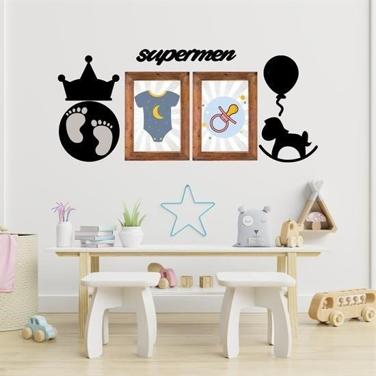 GENEL® DECO103 Supermen Dekoratif Duvar Süsü Tablo Aksesuar Ahşap Tasarım Hediye Pano Sticker Seti - UcuzaGeliyor