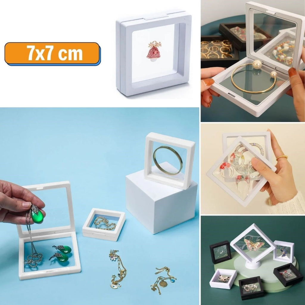 GENEL® 7x7 cm Standlı 3D Takı Ziynet Hatıra Koleksiyon Saklama Kutusu Şeffaf Film Çerçevesi