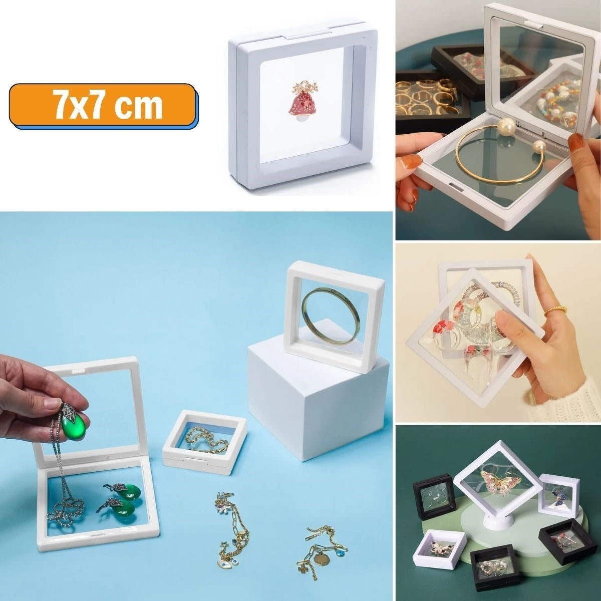 BUFFER® 7x7 cm Standlı 3D Takı Ziynet Hatıra Koleksiyon Saklama Kutusu Şeffaf Film Çerçevesi