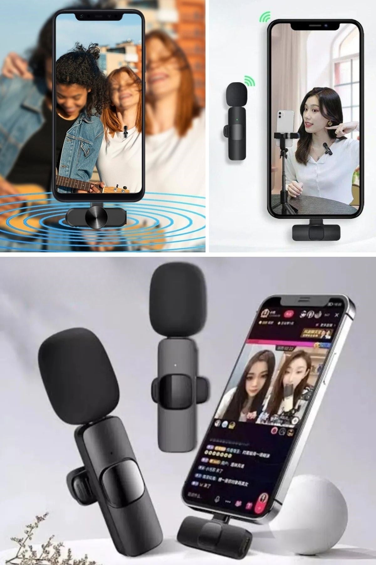 BUFFER® Type C Uyumlu İphone Dönüştürücülü Kablosuz Yaka Mikrofonu Android ve İphone Uyumlu Mini Mikrofon