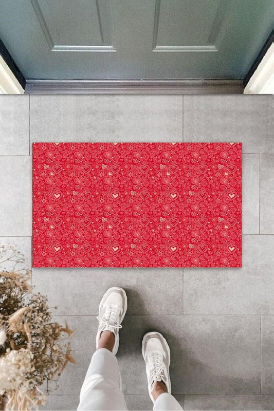 Kırmızı Kapı Önü Paspası Çoklu Kalpler Desen  K-3220 - UcuzaGeliyor