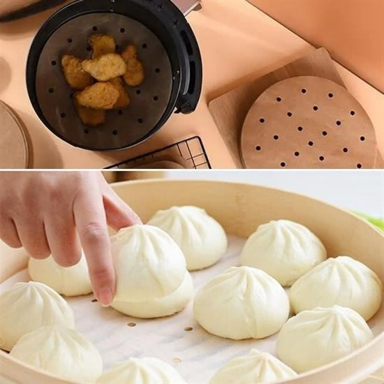 100 Adet  Air Fryer Pişirme Kağıdı Tek Kullanımlık Hava Fritözü Yuvarlak Delikli Model - UcuzaGeliyor