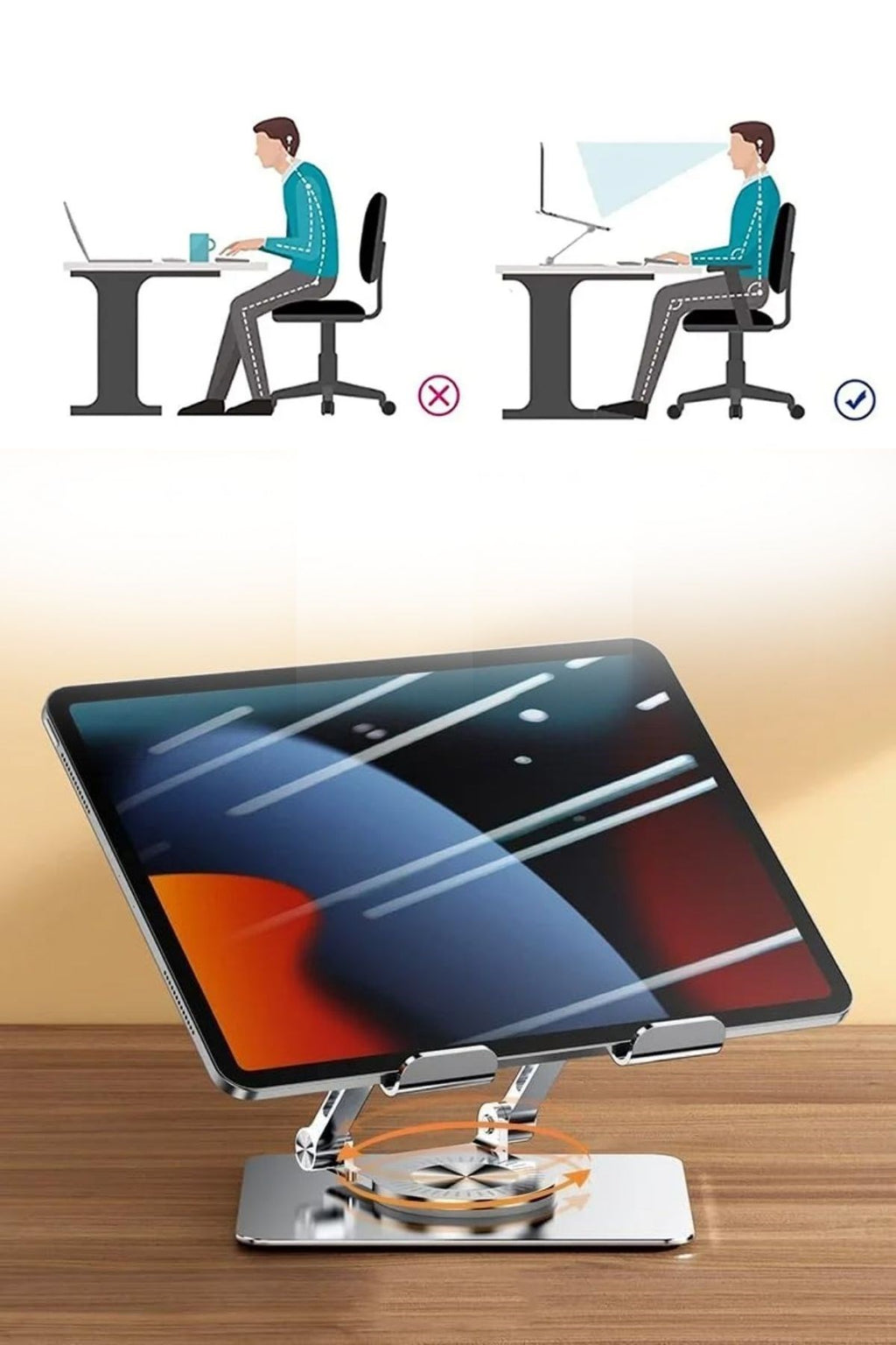 GENEL® 360 Derece Dönebilen Yükseltilmiş Masaüstü Ayarlanabilir  Metal Tablet Standı