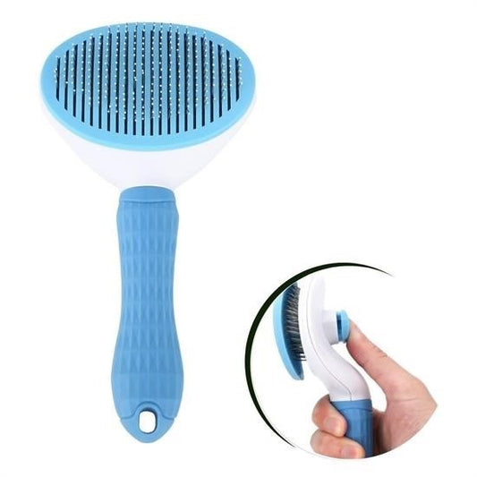 BUFFER® Kedi Köpek Tüy Toplayıcı Kendini Temizleyebilen Ergonomik Saplı Evcil Hayvan Tarağı Mavi - UcuzaGeliyor