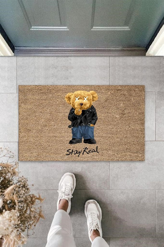 Bej Kapı Önü Paspası Stay Real Ayıcık Desen  K-3331 - UcuzaGeliyor