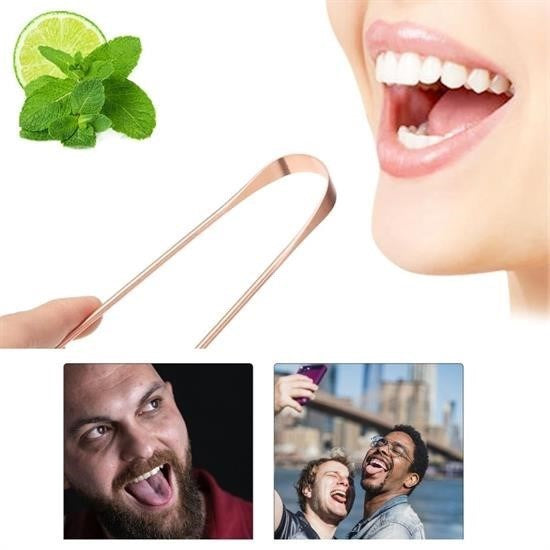 BUFFER® Bakır Oil Pulling Yağ Çekme Dil Plak Temizleme Aleti Dil Fırçası Sıyırıcı Dil Kaşığı