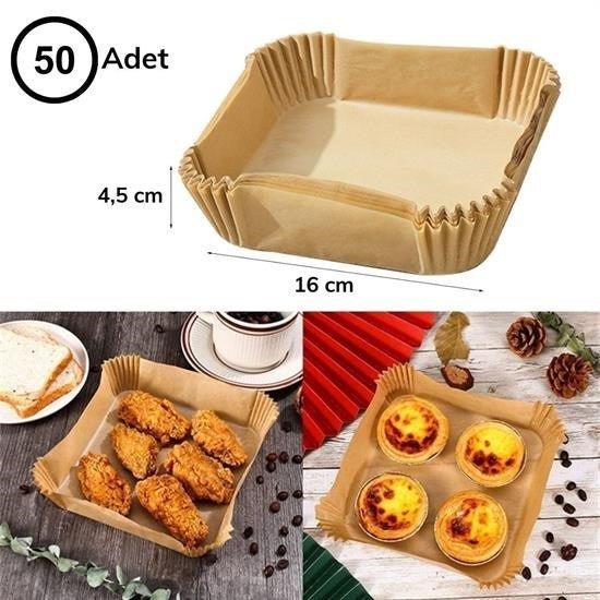 50 Adet Air Fryer Pişirme Kağıdı Tek Kullanımlık Hava Fritöz Yağ Geçirmez Yapışmaz Kare Tabak Model - UcuzaGeliyor