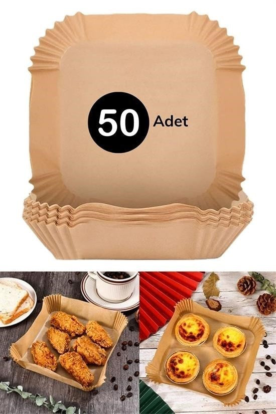 50 Adet Air Fryer Pişirme Kağıdı Tek Kullanımlık Hava Fritöz Yağ Geçirmez Yapışmaz Kare Tabak Model - UcuzaGeliyor