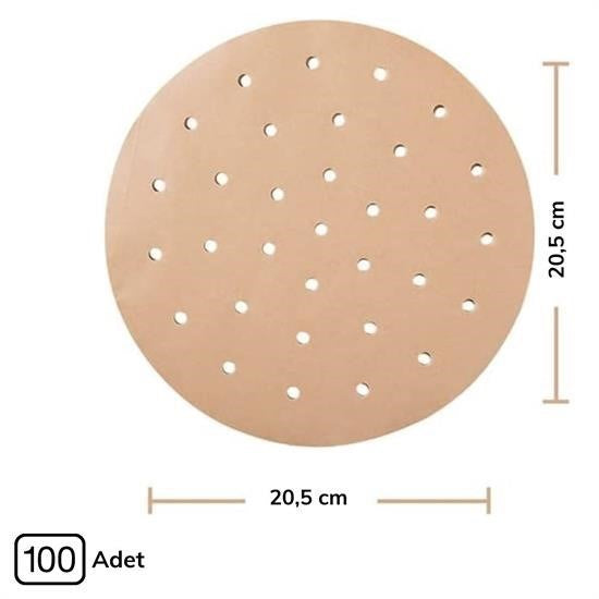 100 Adet  Air Fryer Pişirme Kağıdı Tek Kullanımlık Hava Fritözü Yuvarlak Delikli Model - UcuzaGeliyor