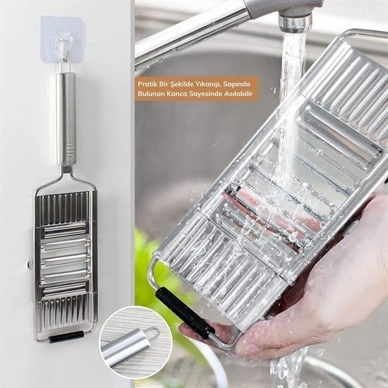 GENEL® Ayarlanabilir 3 Farklı Başlıklı Tutmalı Sebze Dilimleyici Peynir Rendeleyici Aparat