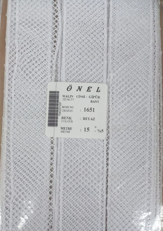 Dantel Polyester Güpür Bant Beyaz 15 Metre En 3 cm ON-1651-B - UcuzaGeliyor