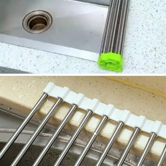 GENEL® Evye Üstü Katlanır Nihale Paslanmaz Çelik Pratik Sebze Meyve Bulaşık Kurutma Süzgeci