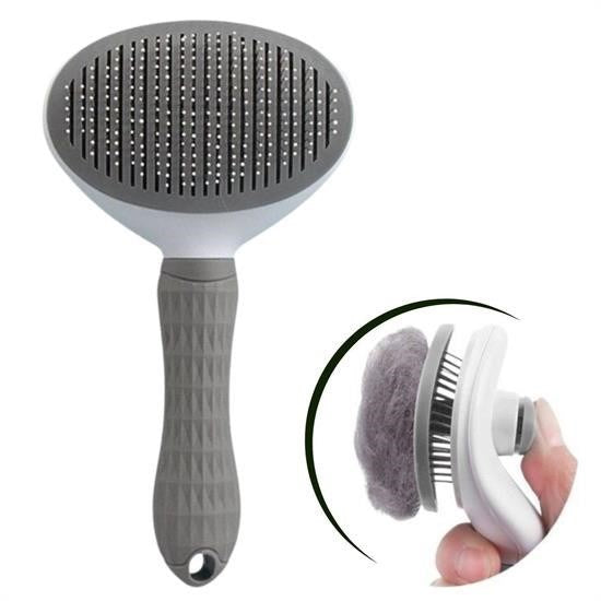 BUFFER® Kedi Köpek Tüy Toplayıcı Kendini Temizleyebilen Ergonomik Rahat Evcil Hayvan Tarağı Gri - UcuzaGeliyor