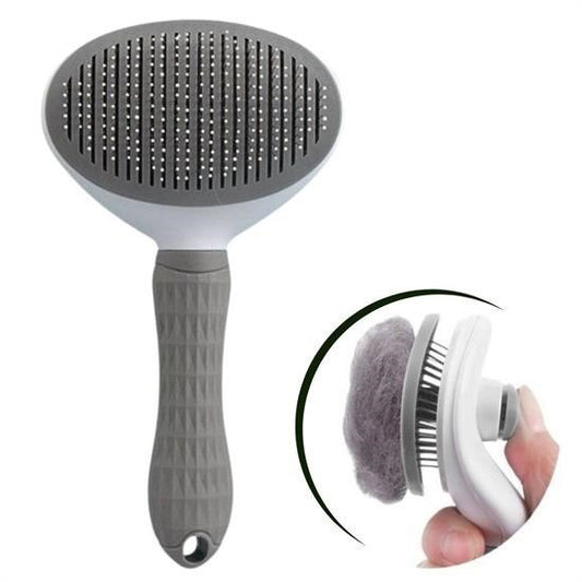 BUFFER® Kedi Köpek Tüy Toplayıcı Kendini Temizleyebilen Ergonomik Rahat Evcil Hayvan Tarağı Gri - UcuzaGeliyor