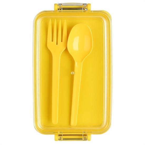 GENEL® 2 Bölmeli Çok Amaçlı 900 ml Kapasiteli Çatal Kaşıklı Dayanıklı Beslenme Kabı Yiyecek Kutusu