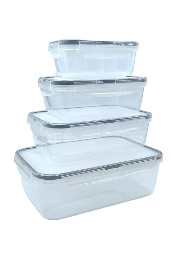 GENEL® 4lü İç İçe Sızdırmaz Contalı Kilitli Kapaklı Plastik Erzak Saklama Kapları LC315
