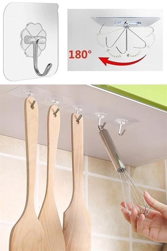 BUFFER® Süper Güçlü Yapışkanlı Suya Dayanıklı Şeffaf Askı 5li Set Yeniden Kullanılabilir Kancalar