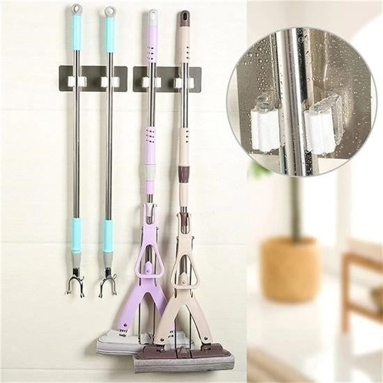 GENEL® Pratik Organizer 4lü Yapışkanlı Fırça Paspas Mop Fırça Sabitleyici Ergonomik Alet Aparatı