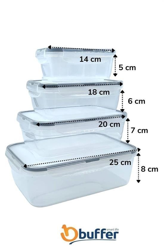 GENEL® 4lü İç İçe Sızdırmaz Contalı Kilitli Kapaklı Plastik Erzak Saklama Kapları LC315