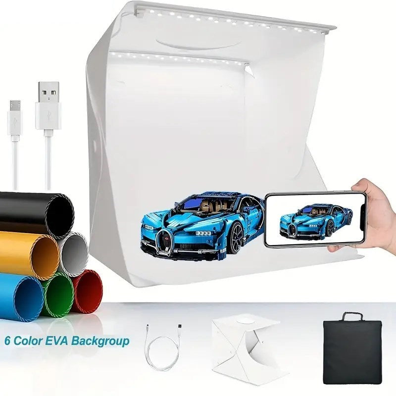 GENEL® Katlanır Işıklı Fotoğraf Stüdyosu 40x40 cm 6 Renk Fonlu Ürün Çekimi İçin Uygun Fotoğraf Çekim Kutusu