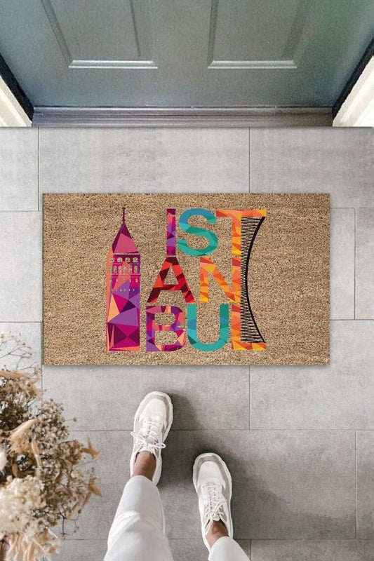 Dijital Baskı Bej İstanbul Paspas K-3029 - UcuzaGeliyor
