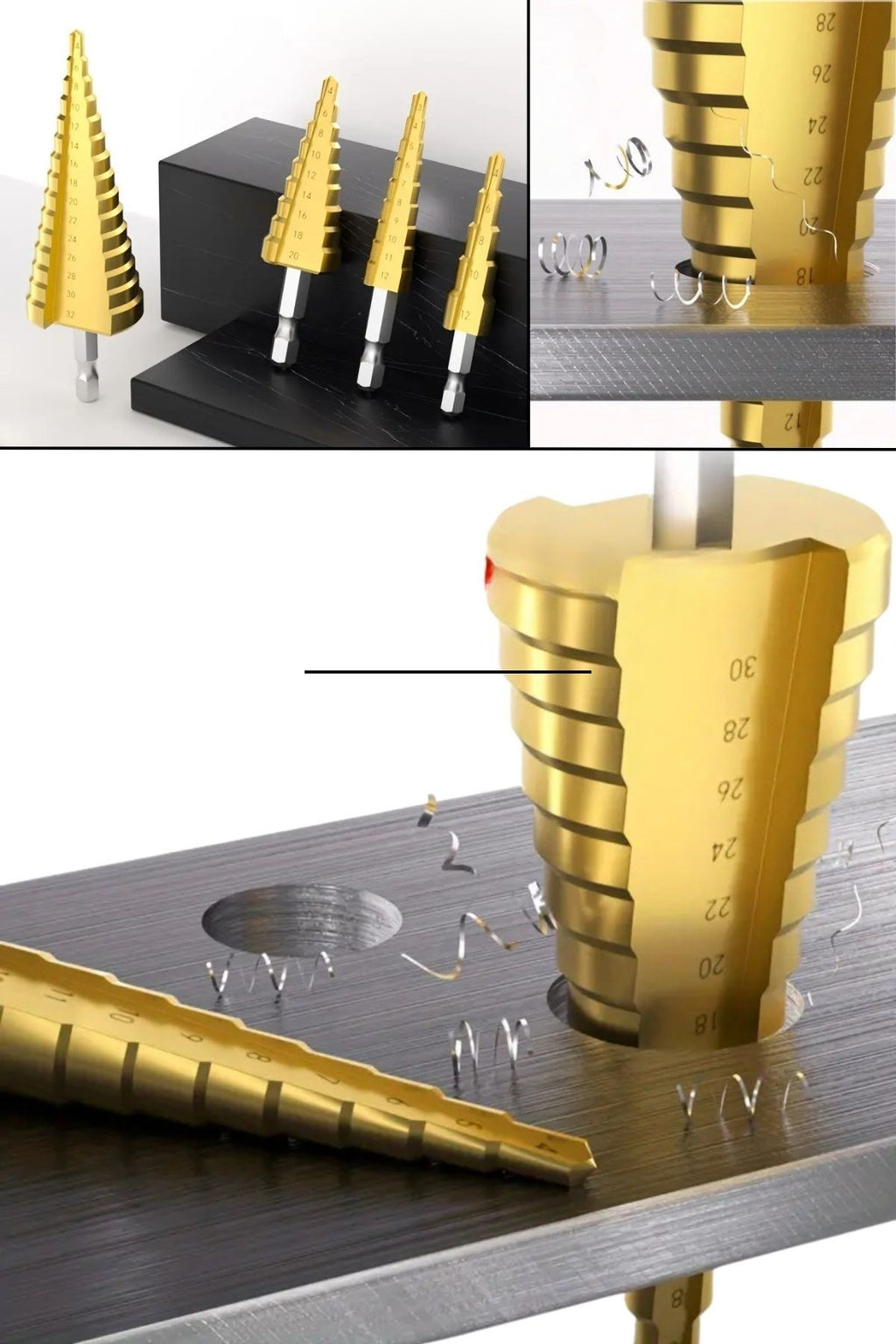 GENEL® 3 Parça Kademeli Matkap Ucu Paslanmaz Uç Alüminyum Sac Demir Delme Seti - UcuzaGeliyor