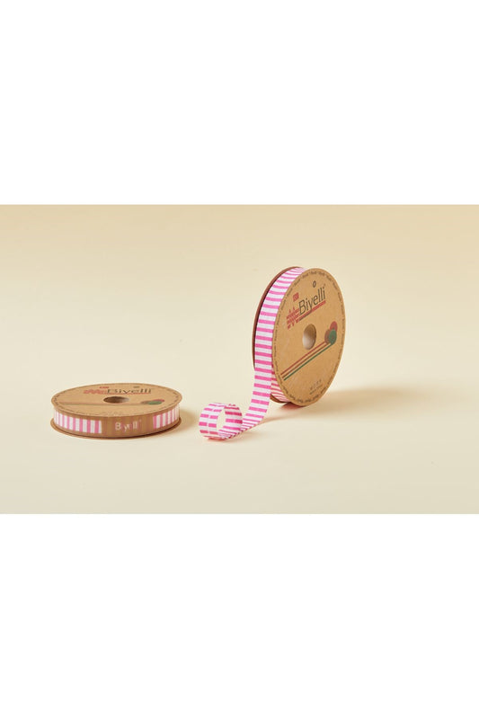 Biye Kalın Çizgili Katlı F02 Pembe 2 cm 25 Metre %65 Koton %35 Polyester - UcuzaGeliyor