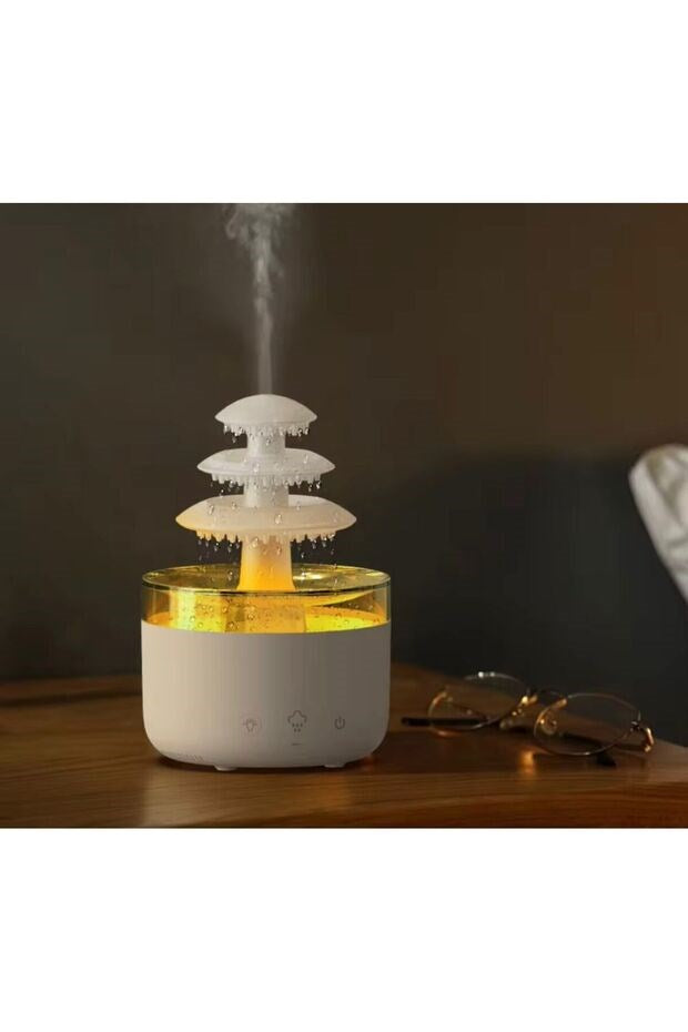 3 Katlı Şelale YAĞMUR Tasarımlı Ultrasonik Aroma Difüzör - 6 Renk LED Işıklı Hava Nemlendirici