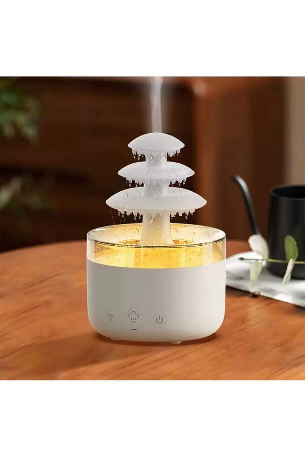3 Katlı Şelale YAĞMUR Tasarımlı Ultrasonik Aroma Difüzör - 6 Renk LED Işıklı Hava Nemlendirici