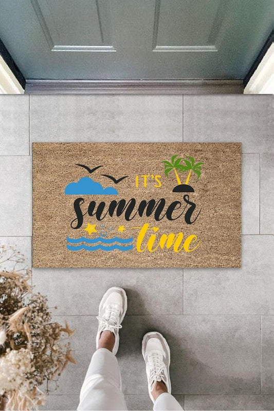 Bej Kapı Önü Paspası It's Summer Tıme Desen  K-3281 - UcuzaGeliyor