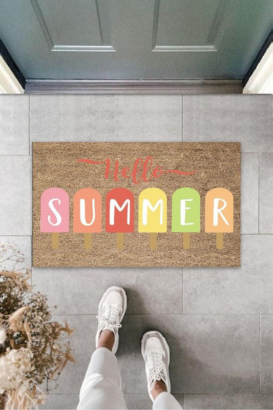 Bej Kapı Önü Paspası Hello Summer Dondurma Desen  K-3275 - UcuzaGeliyor
