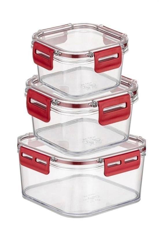 GENEL® 3'lü Pratik Silikon Contalı Sızdırmaz Kapaklı Sağlam İstiflenebilir Saklama Kapları