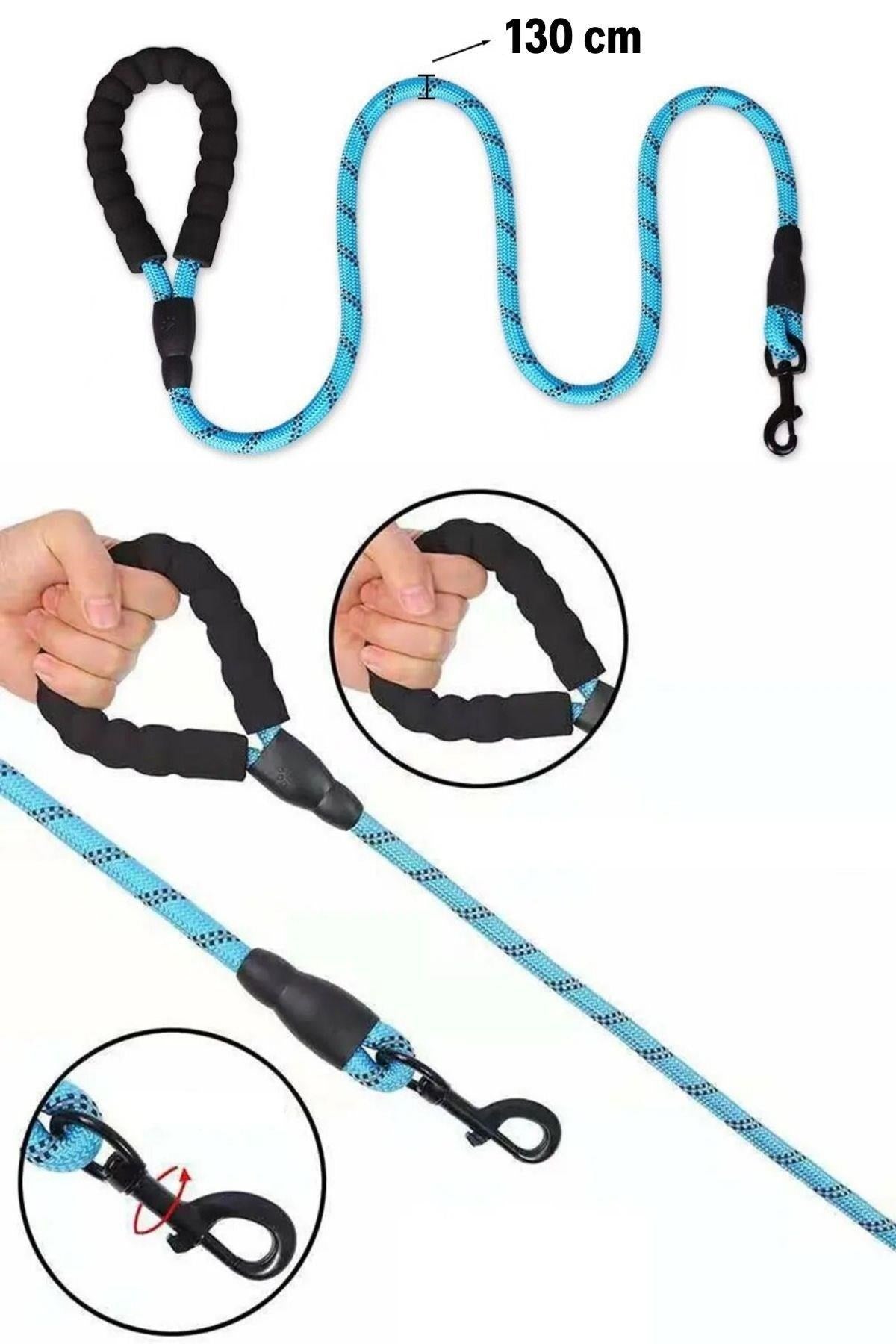 BUFFER® Reflektörlü Fosforlu Köpek Gezdirme Halatı Tasma Kayışı Metal Kancalı 130 cm