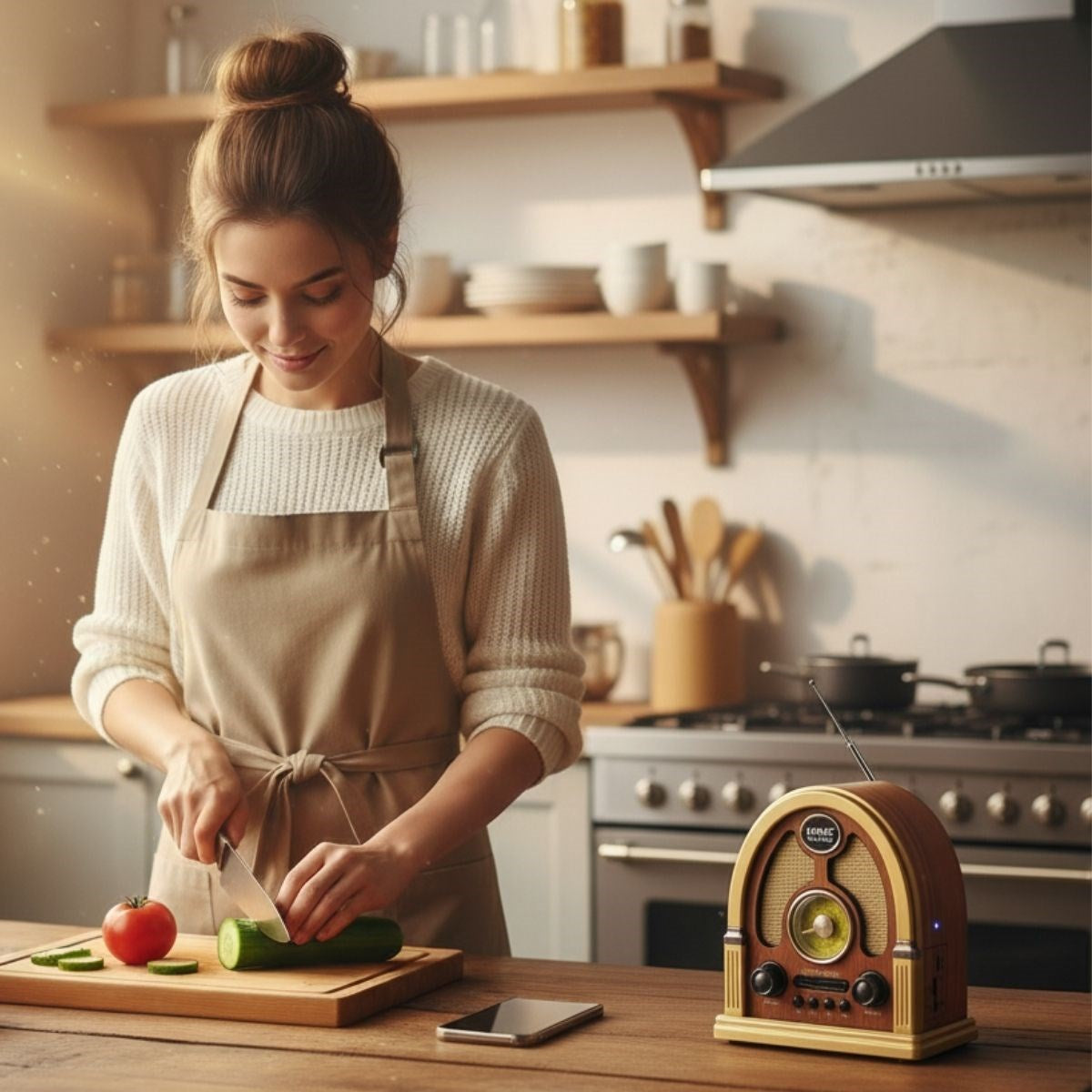 BUFFER® Orta Boy Kubbe Model Retro Ahşap Tasarım Bluetooth Hoparlörlü Radyo - FM/AM Destekli, Şarjlı ve Taşınabilir Radyo NS-7061