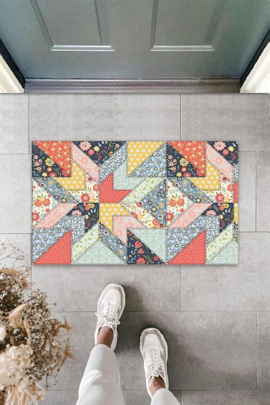 Dijital Patchwork Şekilli Çok Renkli Kapı Paspası Dış Mekan Paspas K-3105 - UcuzaGeliyor