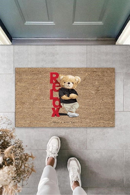 Dijital Relax Ayıcık Bej Kapı Paspası Dış Mekan Paspas K-3192 - UcuzaGeliyor