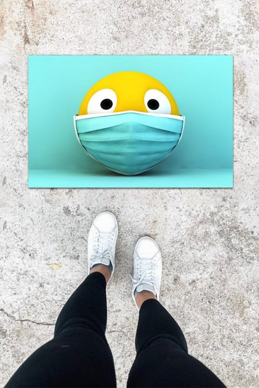 Dijital Baskı Mavi Maskeli Emoji Desen Kapı Önü Paspası - UcuzaGeliyor