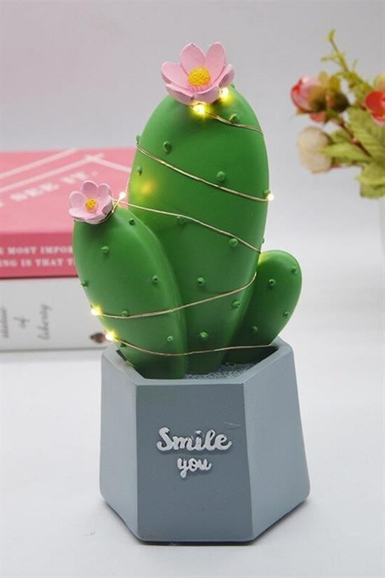 BUFFER® Led Işıklı Kaktüs Biblo Ev Dekorasyon ve Hediyelik Eşya Led Aydınlatma