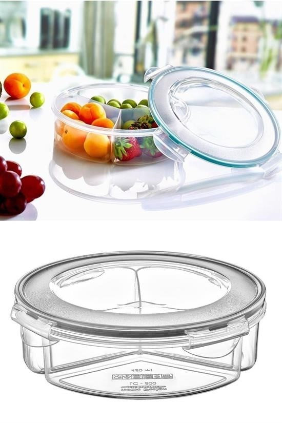 GENEL® 3 Bölmeli Sızdırmaz Contalı Kilitli Kapaklı 1,35 Litre yuvarlak Erzak Saklama Kabı LC-500