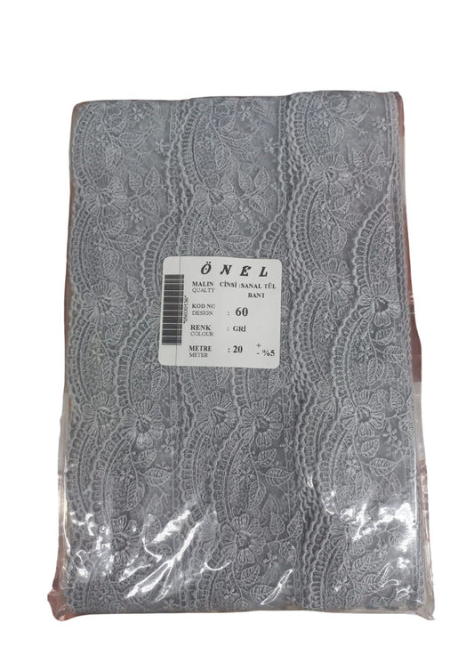 Dantel Polyester Sanal Tül Bant Gri 20 Metre En 6 cm ON-60-G - UcuzaGeliyor