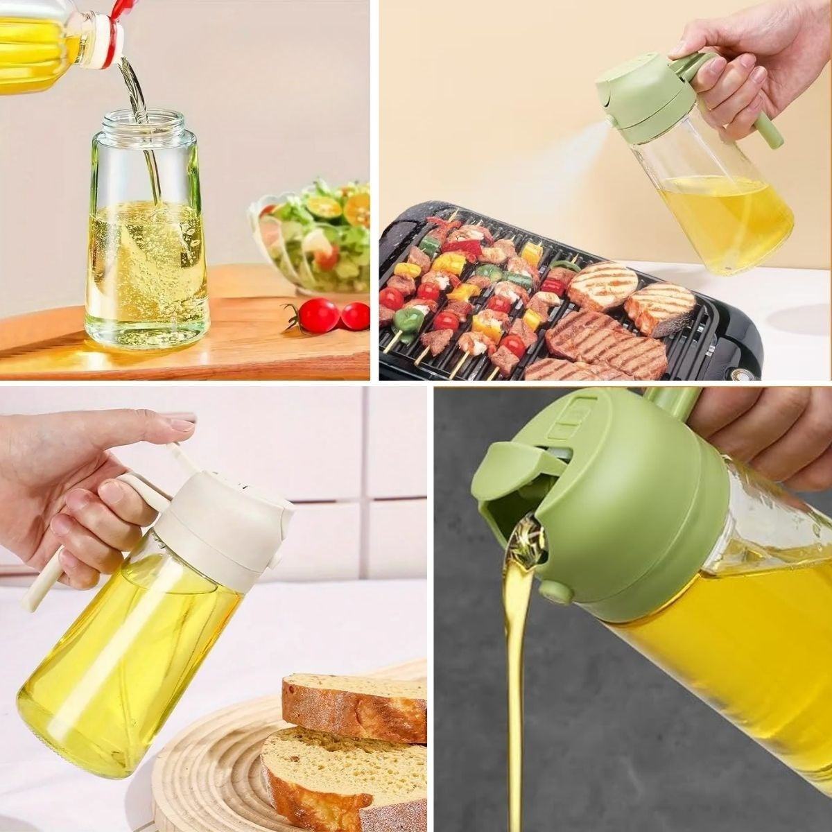 GENEL® 2si 1arada Yağ Dökücü ve Spreyli Yağdanlık Cam Yağ Püskürtücü