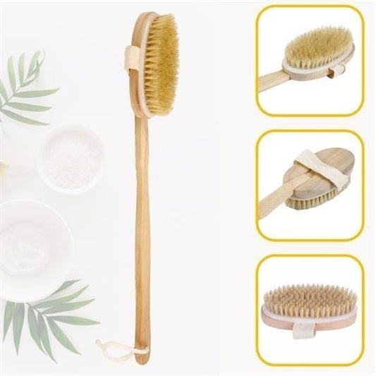 BUFFER® Doğal At Kılı Selülit Karşıtı Sapı Çıkabilen Ahşap Banyo Fırçası - UcuzaGeliyor