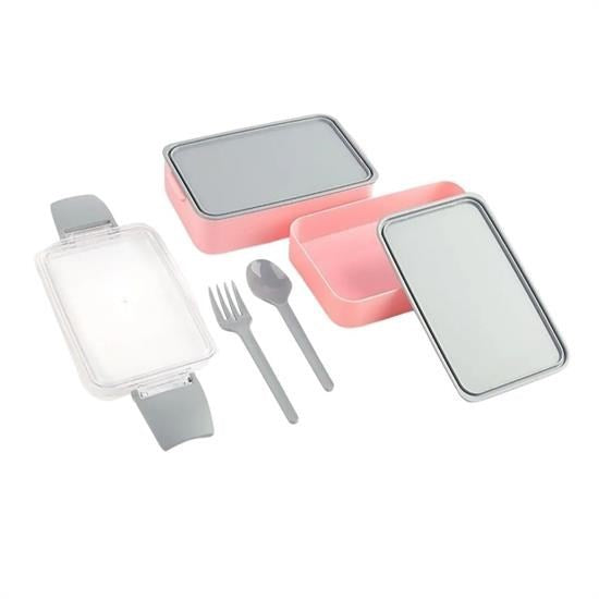 GENEL® 2 Bölmeli Çok Amaçlı 900 ml Kapasiteli Çatal Kaşıklı Dayanıklı Beslenme Kabı Yiyecek Kutusu